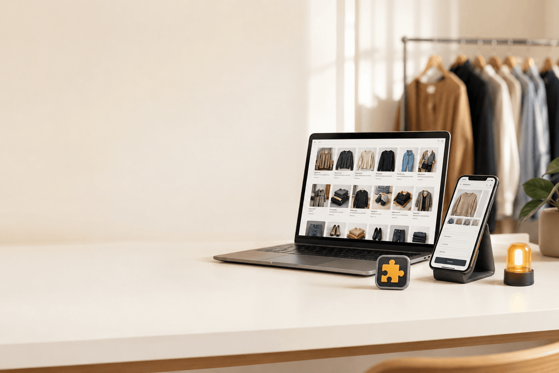 Ordinateur et smartphone republiant des annonces de vêtements d'occasion, outil Clemz pour Vinted