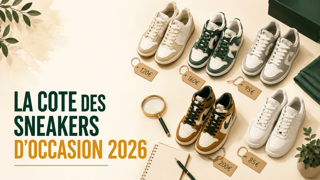 Sneakers d'occasion 2026 avec étiquettes de prix, cote de revente