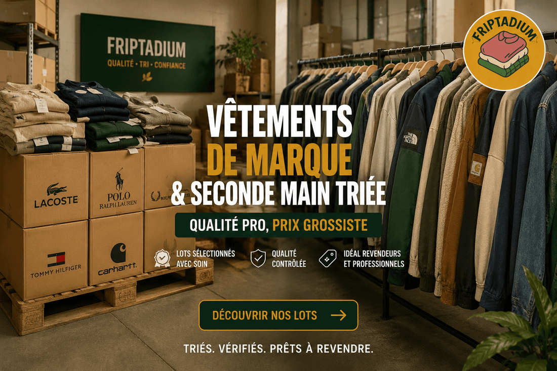 Déstockage de vêtements de marque et fripe de seconde main triée en entrepôt