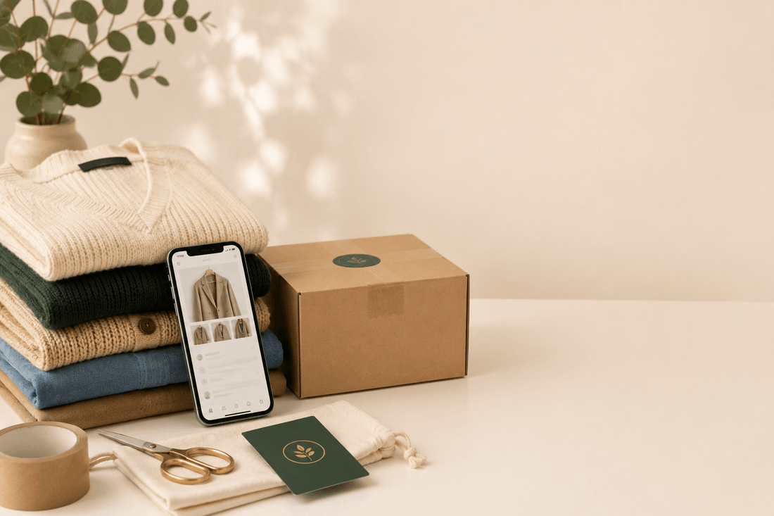 Vêtements de seconde main soignés et colis prêt à expédier, service DressKare