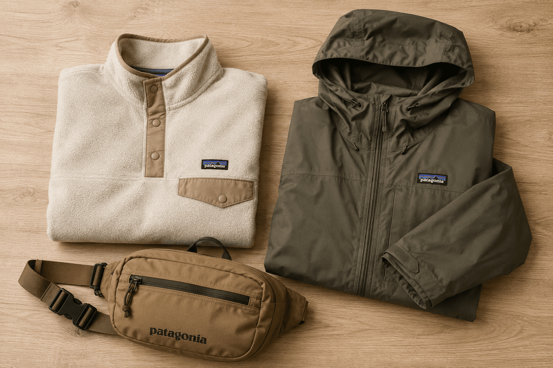 Polaire Patagonia d'occasion : modèles Snap-T, Synchilla et Retro-X posés avec leur étiquette intérieure