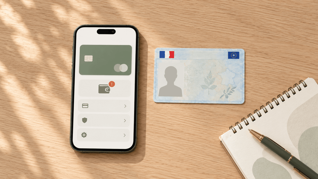 Porte-monnaie Vinted bloqué ou en attente : smartphone affichant une notification de vérification, bureau en bois clair