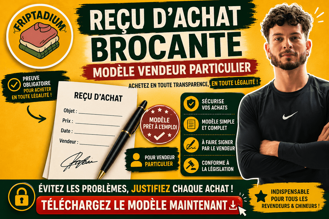 Modèle de reçu d'achat en brocante entre un vendeur particulier et un acheteur professionnel