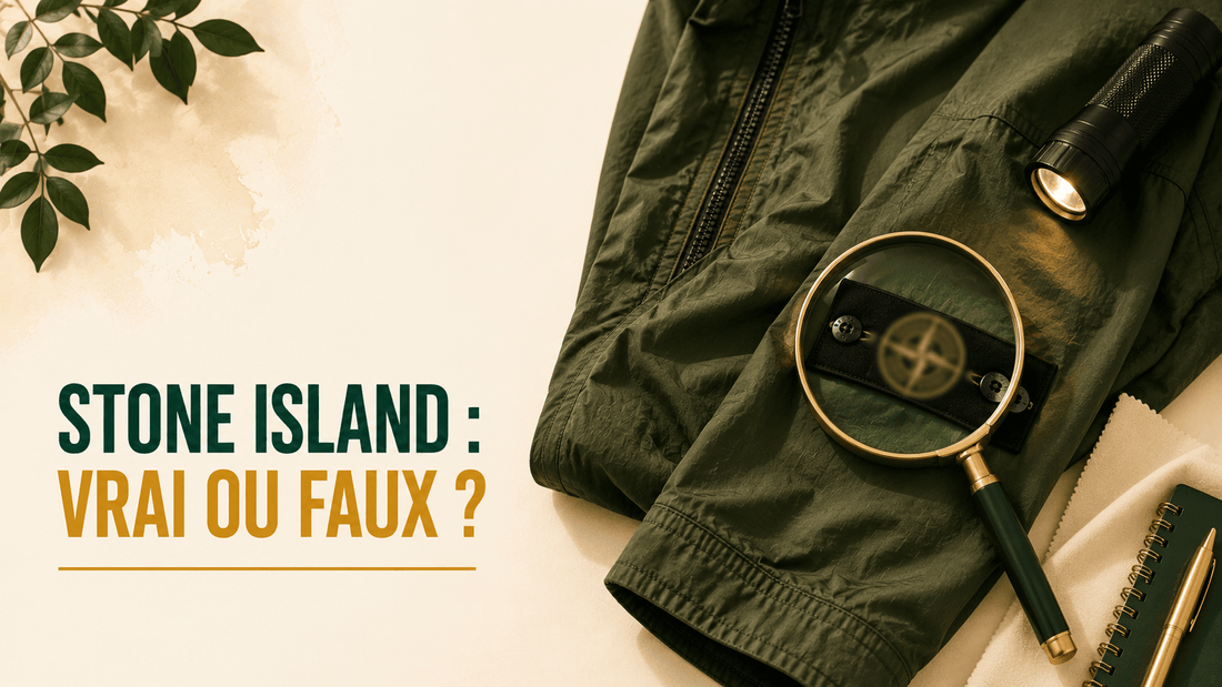 Veste Stone Island verte et badge boussole examiné à la loupe : vrai ou faux