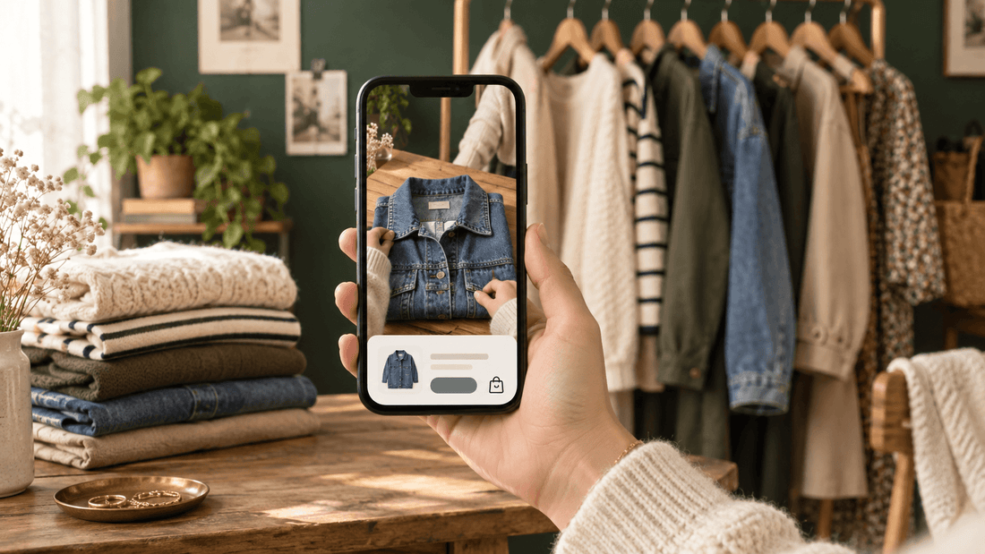 Téléphone filmant un vêtement de seconde main pour le vendre sur TikTok Shop en France