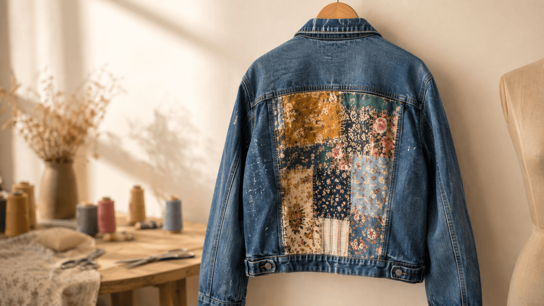 Veste en jean upcyclée avec empiècement patchwork, tuto Au Petit Ourlet