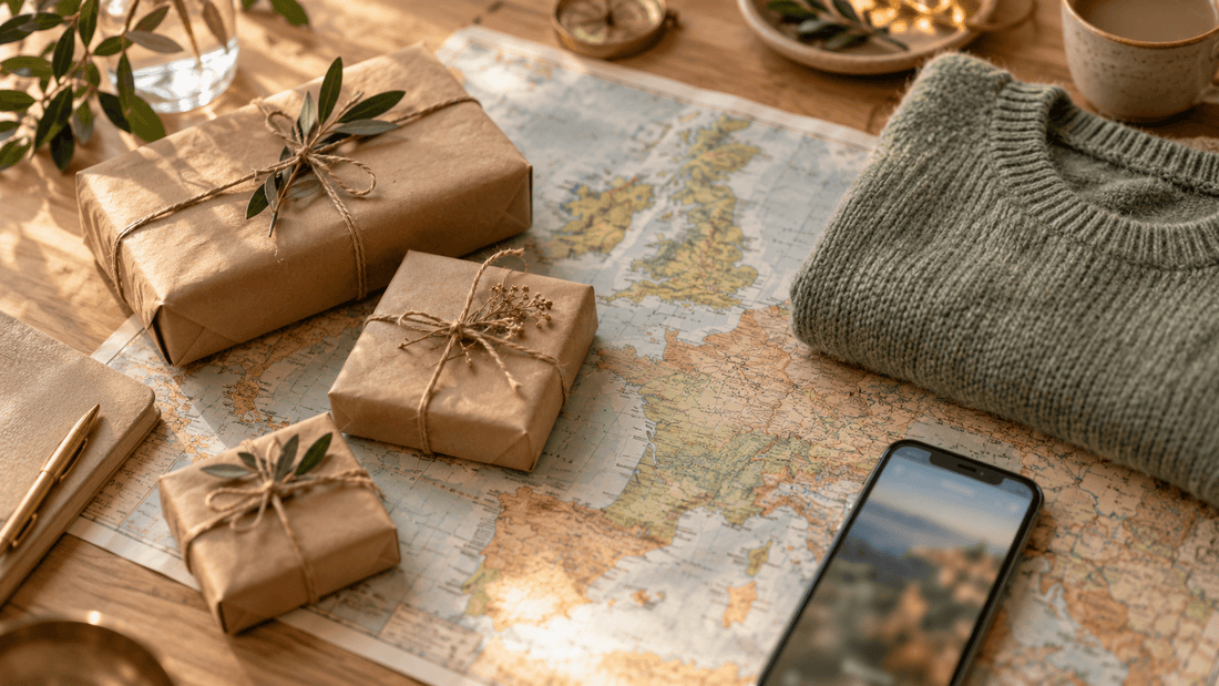Colis Vinted prêts à partir sur une carte de l'Europe, pour acheter et vendre à l'étranger
