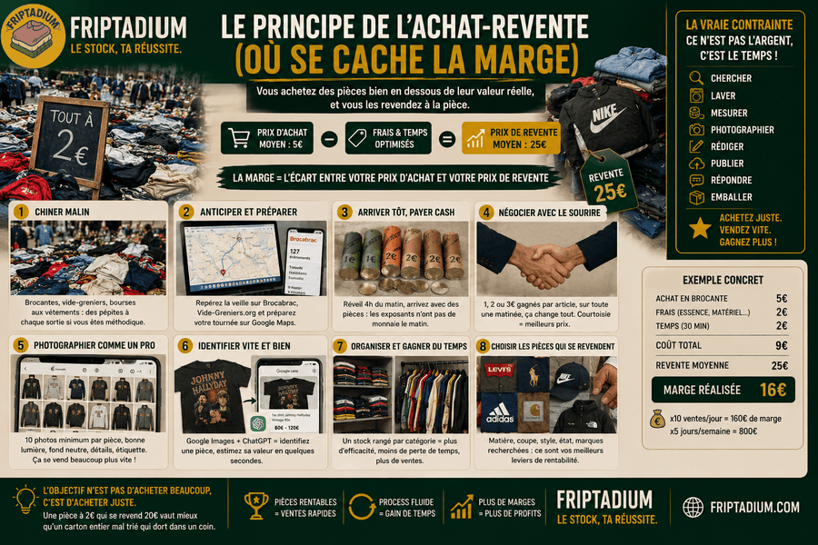 Le principe de l'achat revente de vêtements et le calcul de la marge