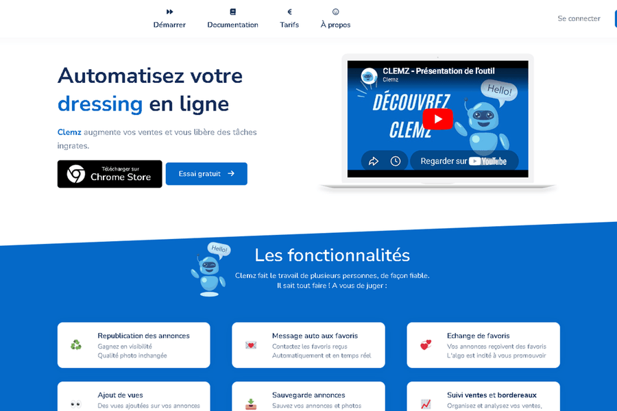 Page d'accueil de Clemz, extension de republication Vinted