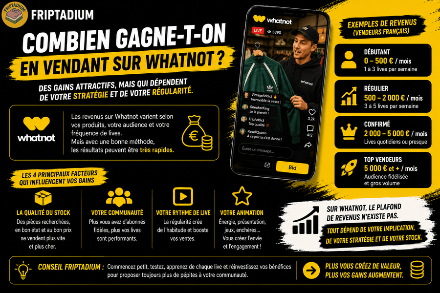 Combien peut-on gagner en vendant des vêtements sur Whatnot