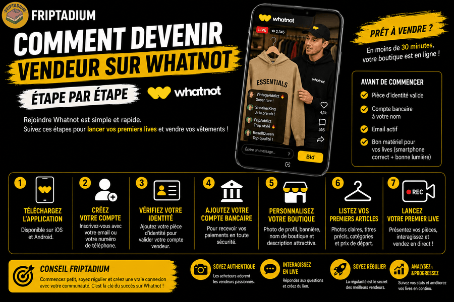 Comment devenir vendeur Whatnot étape par étape en France