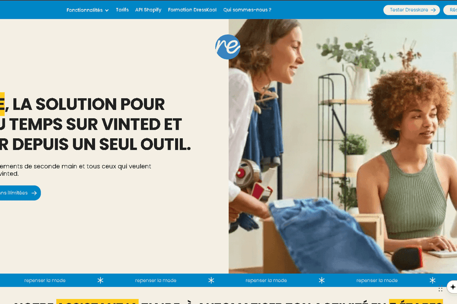 Page d'accueil de DressKare, outil tout-en-un Vinted et dépôt-vente