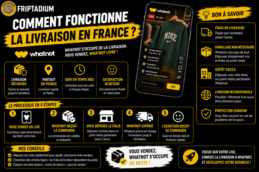 Fonctionnement de la livraison Whatnot en France pour les vendeurs
