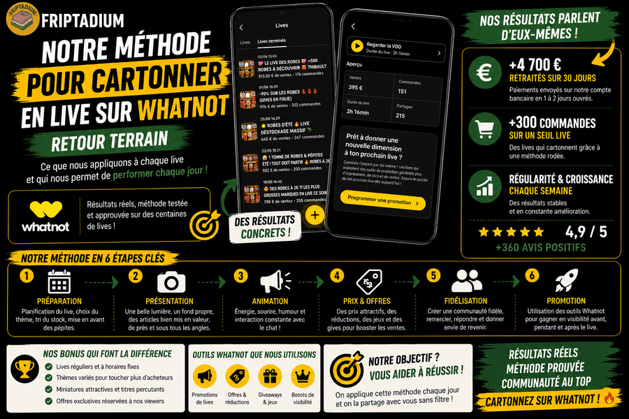 Méthode Friptadium pour réussir ses ventes en live sur Whatnot
