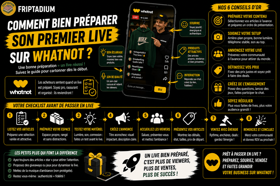 Comment préparer son premier live Whatnot et attirer des acheteurs