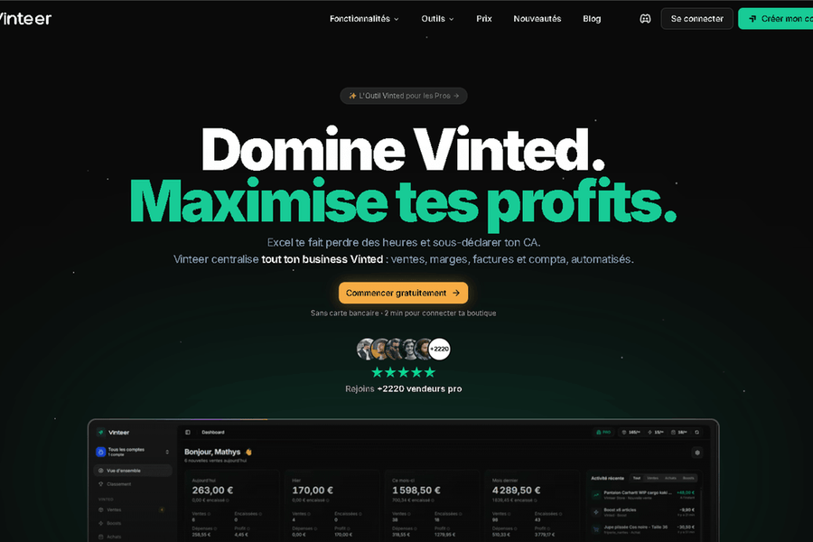 Page d'accueil de Vinteer, CRM Vinted multi-pays