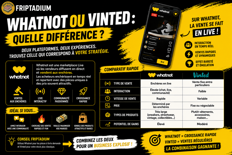 Comparatif Whatnot vs Vinted pour vendre des vêtements de seconde main en ligne
